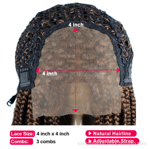 30inch Long Straight Heat Resistant Natural Black Box Braid Synthetic Braiding Hair Wigs Full Handmade 4x4 Lace Front Wig